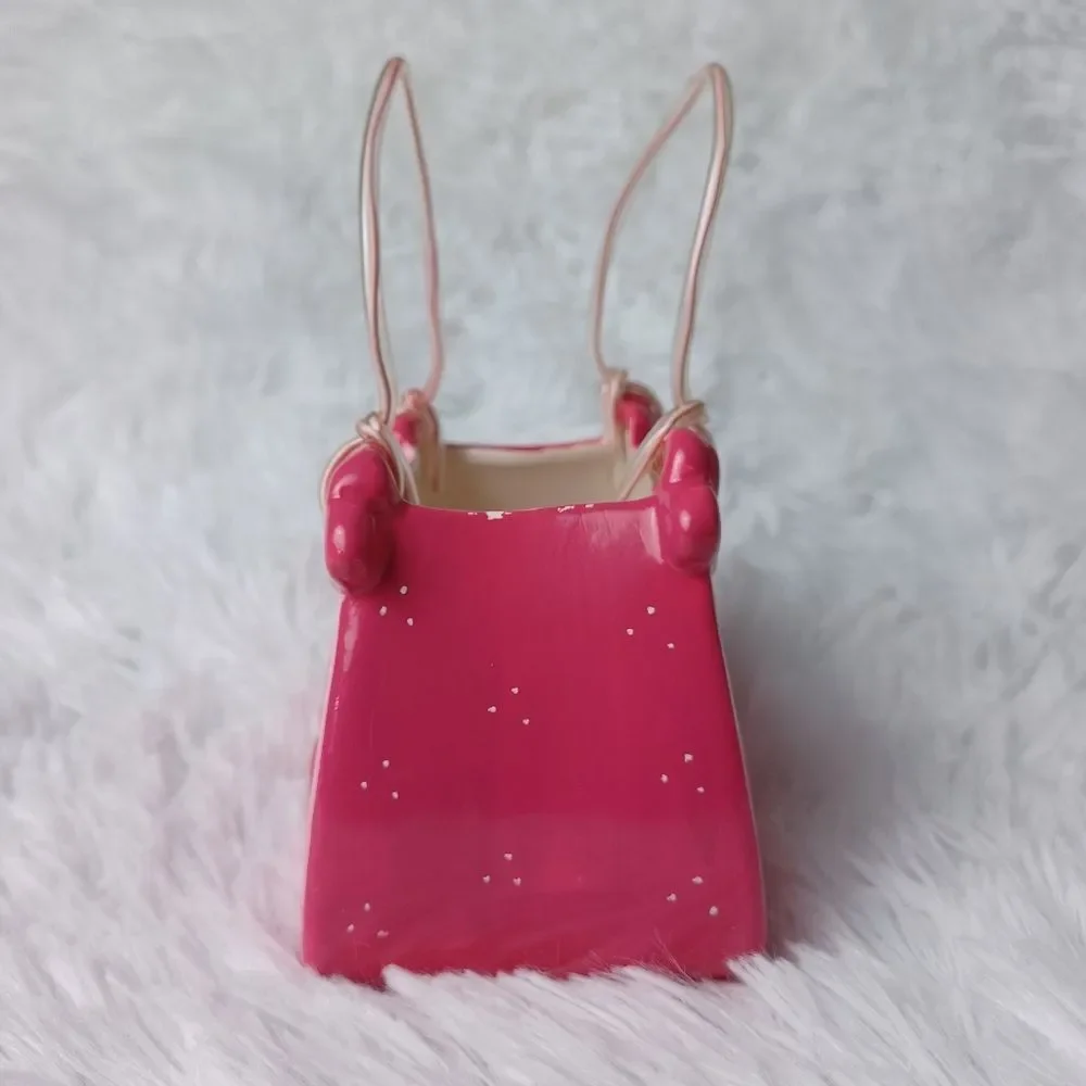 Pink Heart Ceramic Mini Purse Flower Planter Vase Table Centerpiece Decor